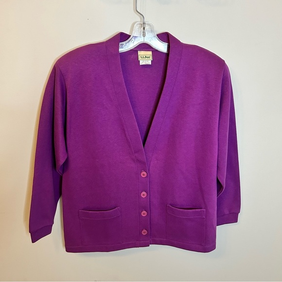 L.L. Bean | Purple Button Down Cotton Cardigan w/Removable Shoulder pads Size M - Picture 5 of 15